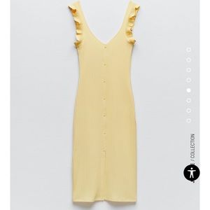 Zara Yellow Ribbed Dress with Buttons